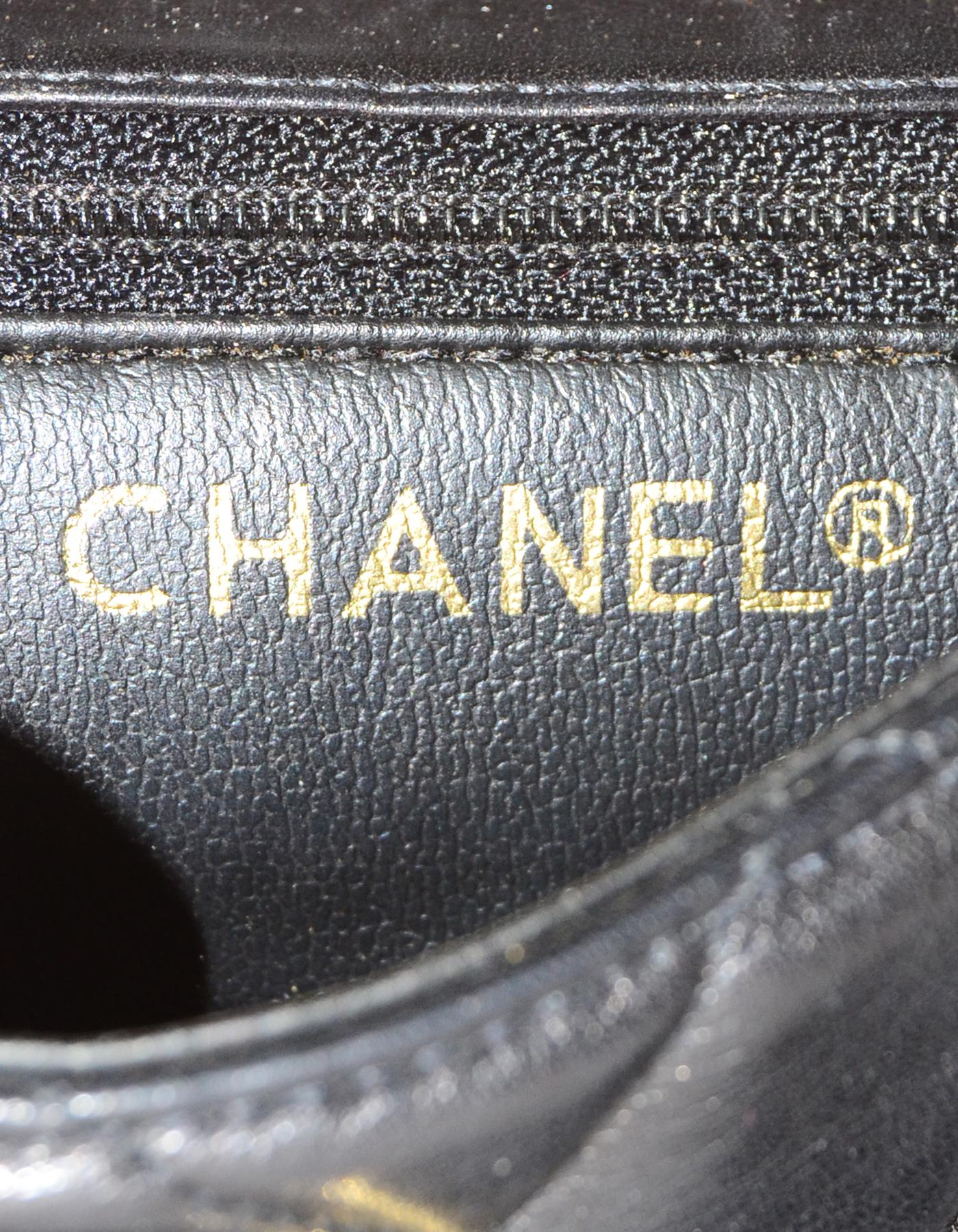 Chanel Vintage Black Lambskin Leather Quilted Belt Bag W/ Patent Belt Sz 34 4