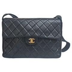 Chanel Vintage Black Lambskin Leather Quilted Shoulder Flap Bag