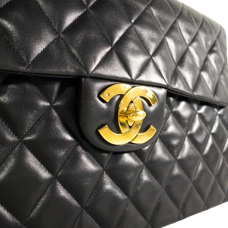 Chanel Black Quilted Lambskin Jumbo XL Single Flap Gold Hardware, 1994-1996 (Very Good), Womens Handbag