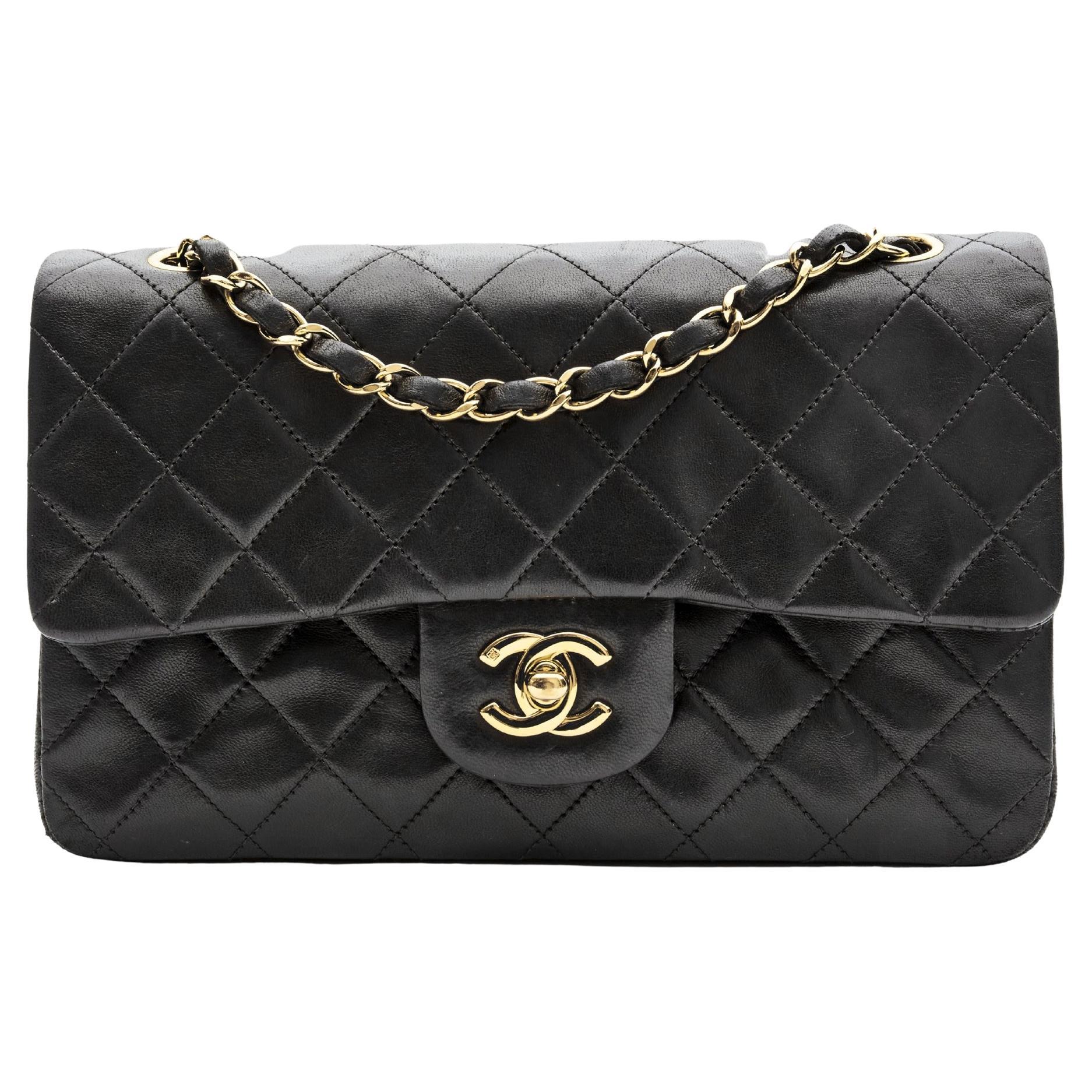 Chanel Vintage Black Lambskin Quilted Classic Double Flap Bag Small (Circa 1997)