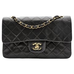 Chanel Vintage Black Lambskin Quilted Classic Double Flap Bag Small (Circa 1997)