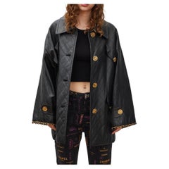 Chanel Vintage Black Lambskin Quilted Leather Swing Coat (FR44  Large)