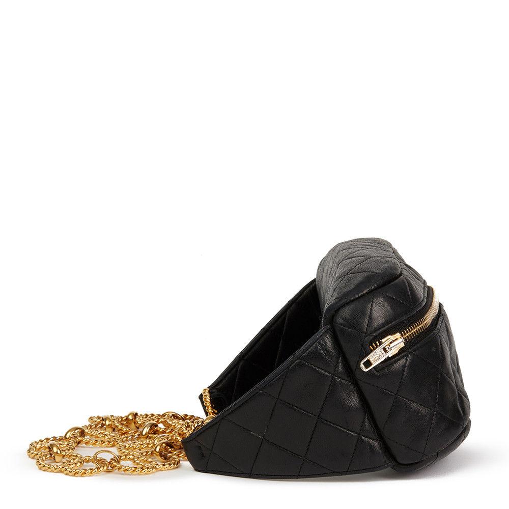 Chanel Vintage Black Lambskin Quilted Medallion Fanny Pack Waist Belt Bag Rare For Sale 4