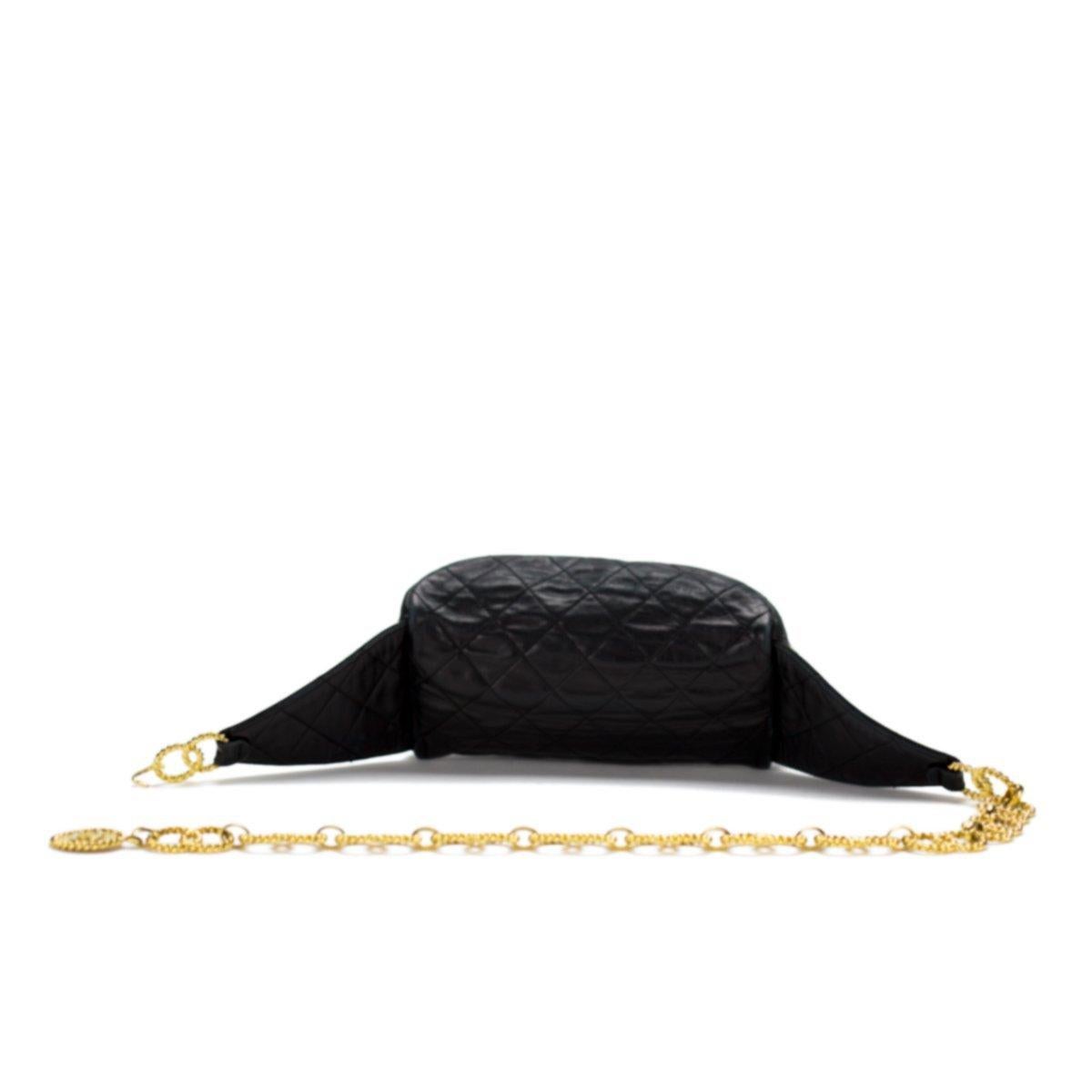 Chanel Vintage Black Lambskin Quilted Medallion Fanny Pack Waist Belt Bag Rare For Sale 2