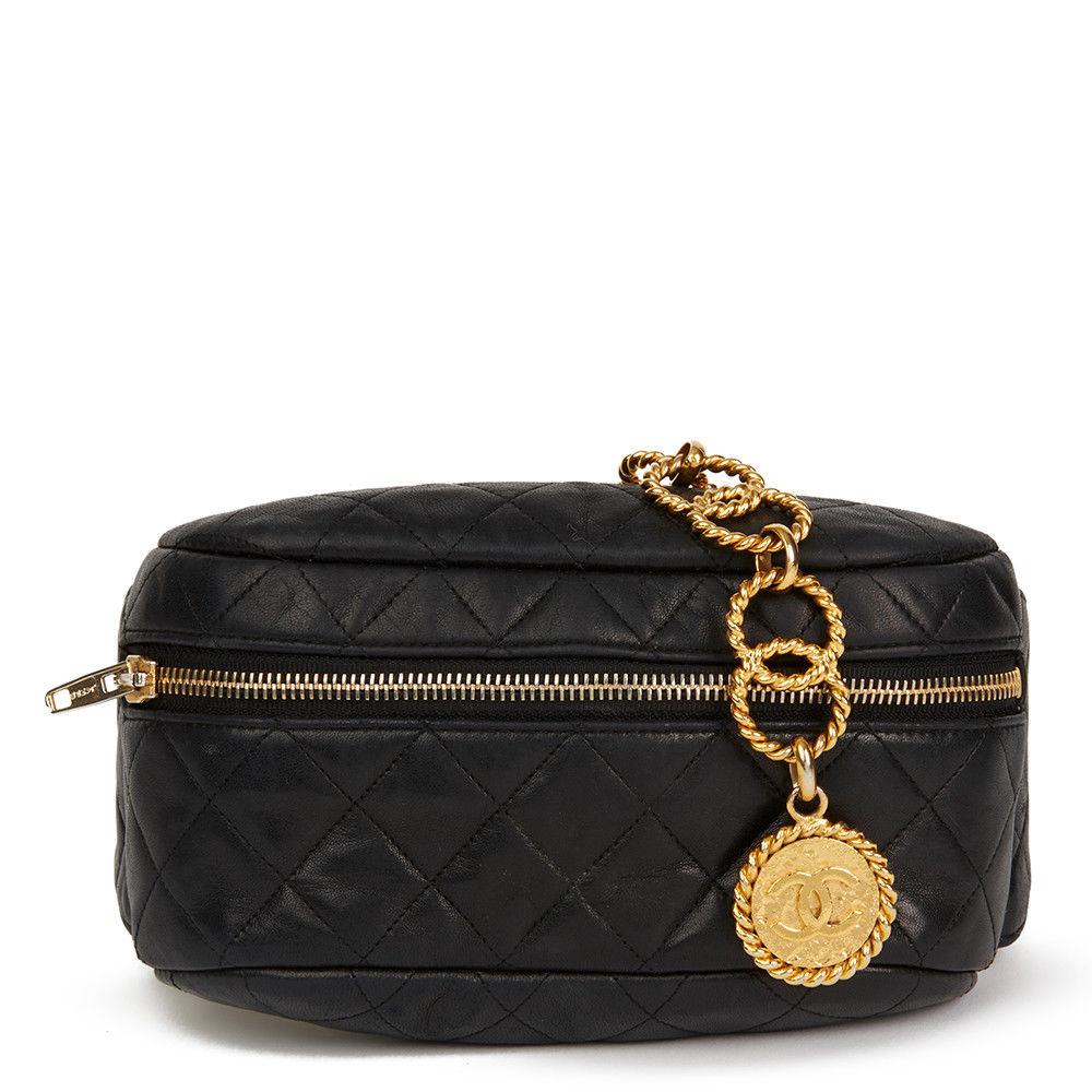 Chanel Vintage Black Lambskin Quilted Medallion Fanny Pack Waist Belt Bag Rare For Sale 9