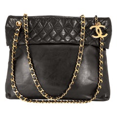 Chanel Vintage Black Lambskin Quilted Top Tote