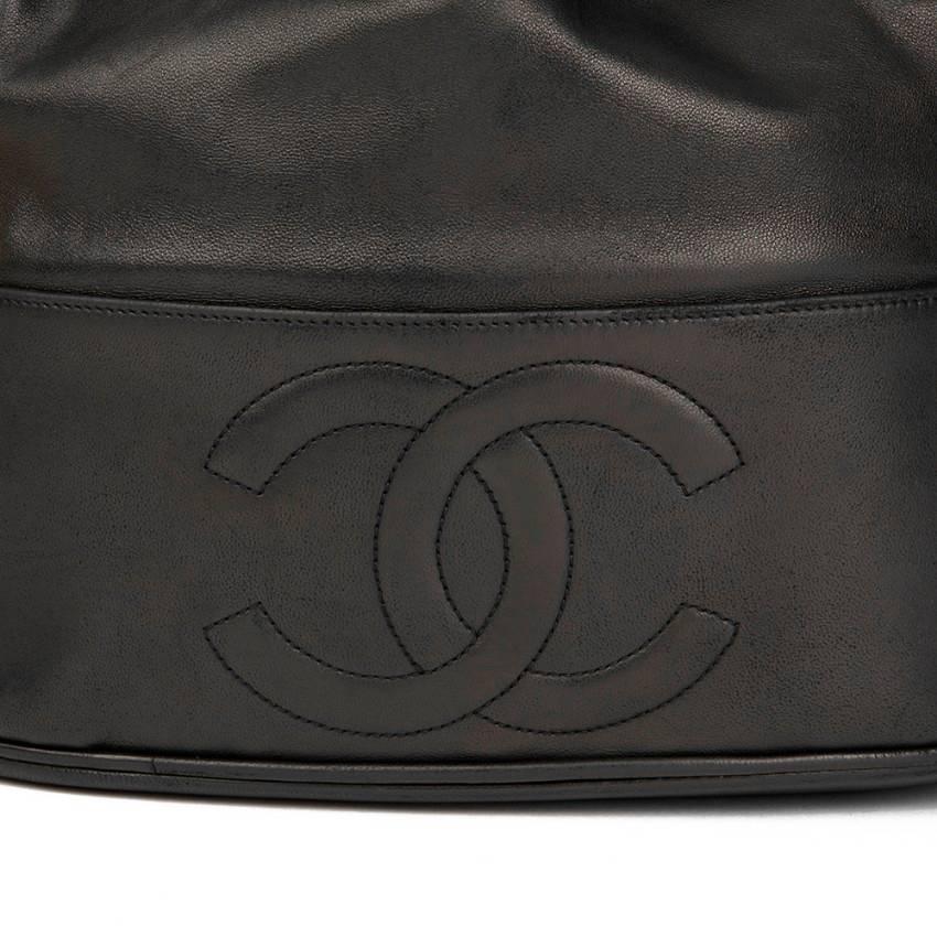 Chanel Vintage Black Lambskin Timeless Bucket Bag For Sale 2