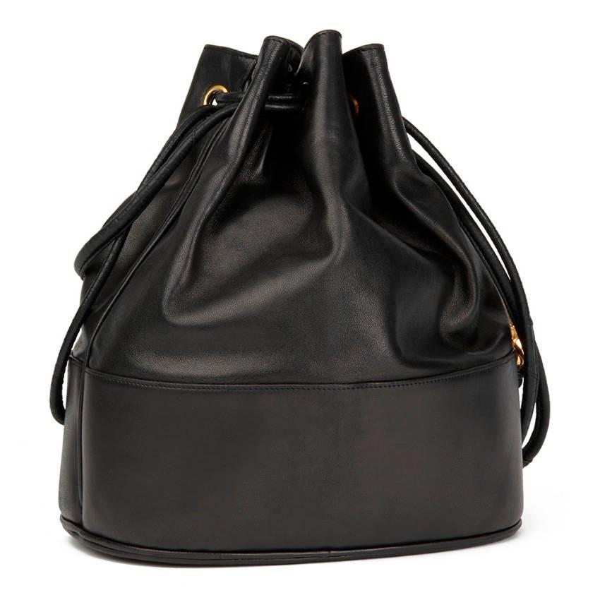Chanel Vintage Black Lambskin Timeless Bucket Bag For Sale 3
