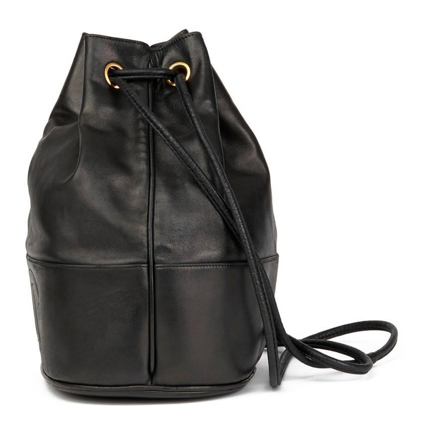 Chanel Vintage Black Lambskin Timeless Bucket Bag For Sale 4