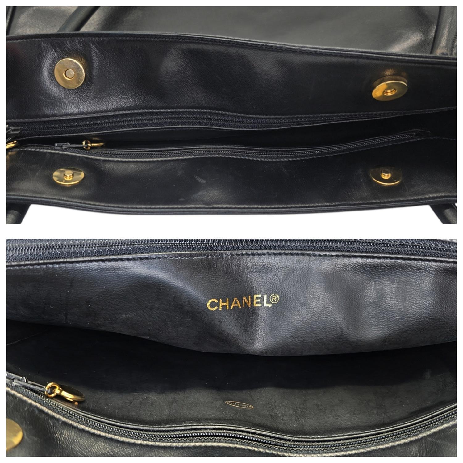 Chanel Vintage Black Lambskin Timeless CC Tote For Sale 3