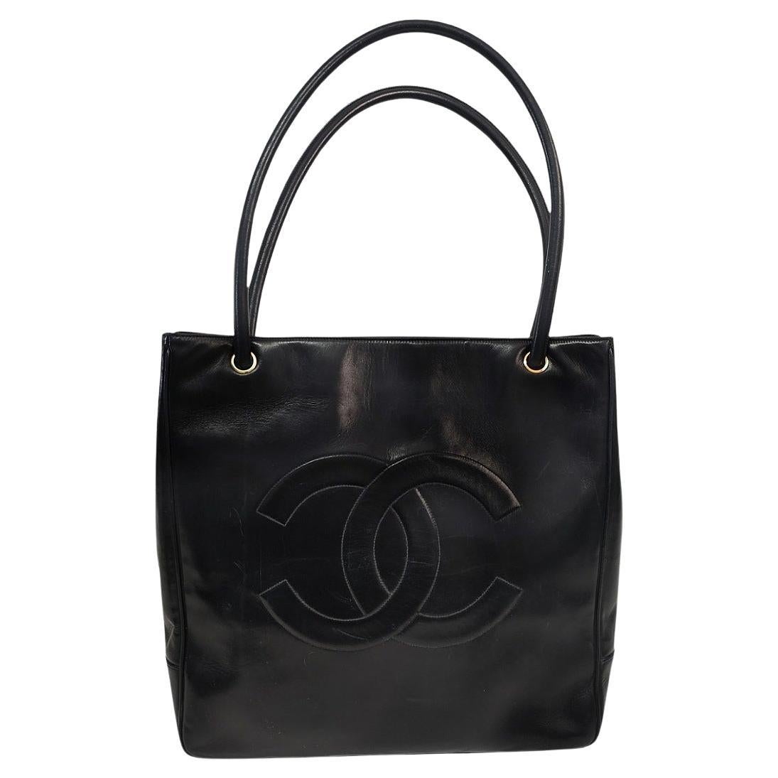 Chanel Vintage Black Lambskin Timeless CC Tote For Sale