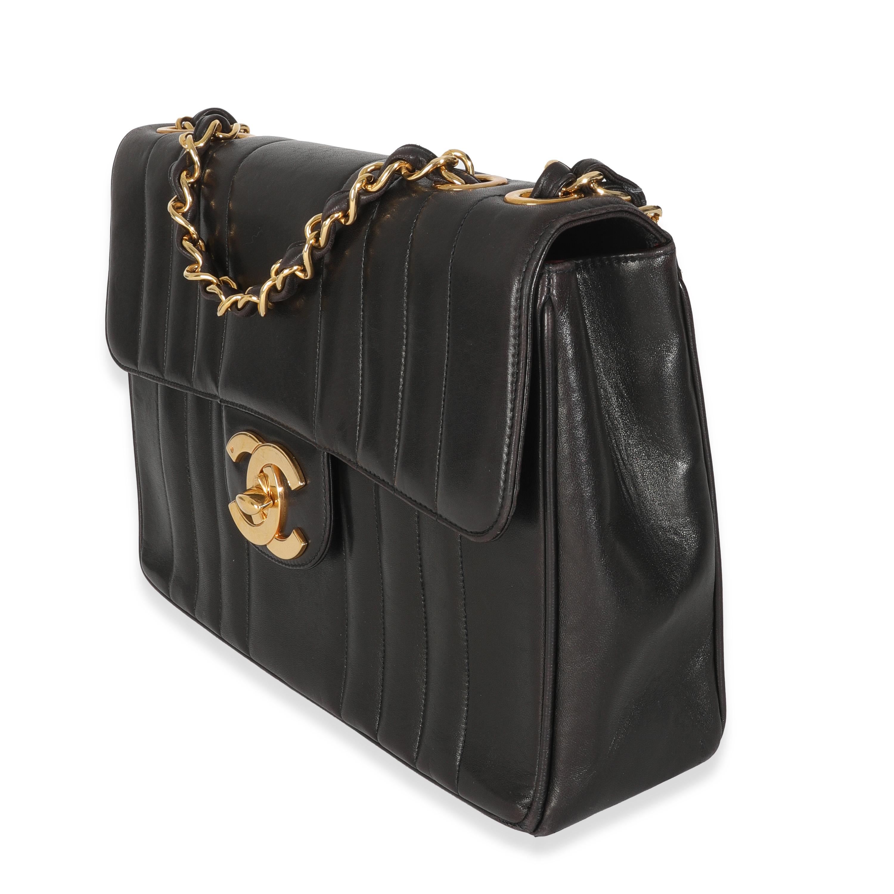 Women's Chanel Vintage Black Lambskin Vertical Stitch Jumbo XL Flap Bag For Sale
