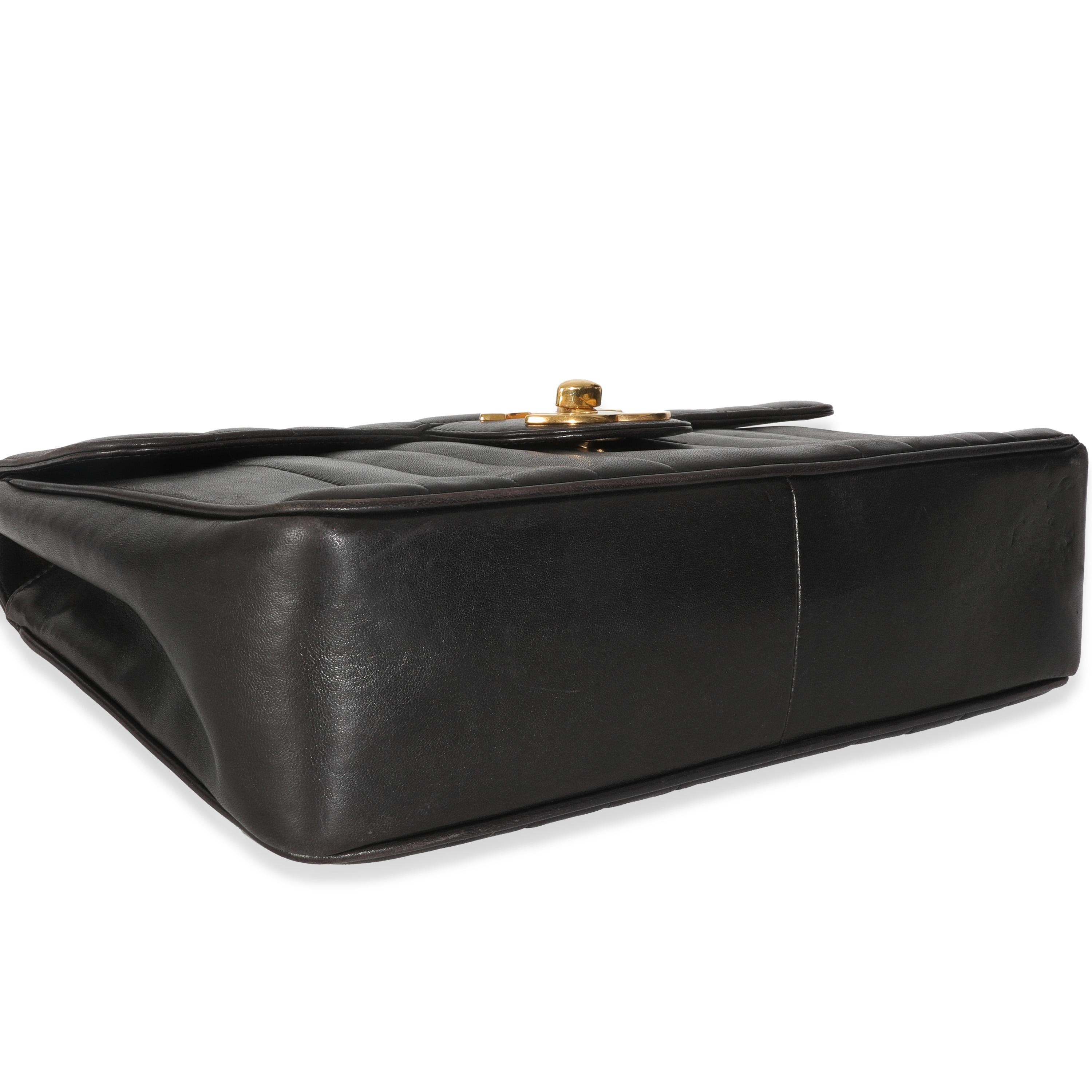 Chanel Vintage Black Lambskin Vertical Stitch Jumbo XL Flap Bag For Sale 2