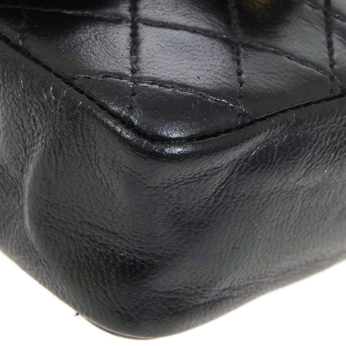 Women's Chanel Vintage Black Leather 2 in 1 Micro Mini Flap Bag Waist Belt Chain in Box