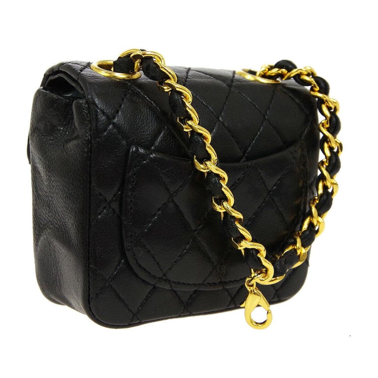 Chanel Black Lambskin Leather Small Vertical Flap Bag