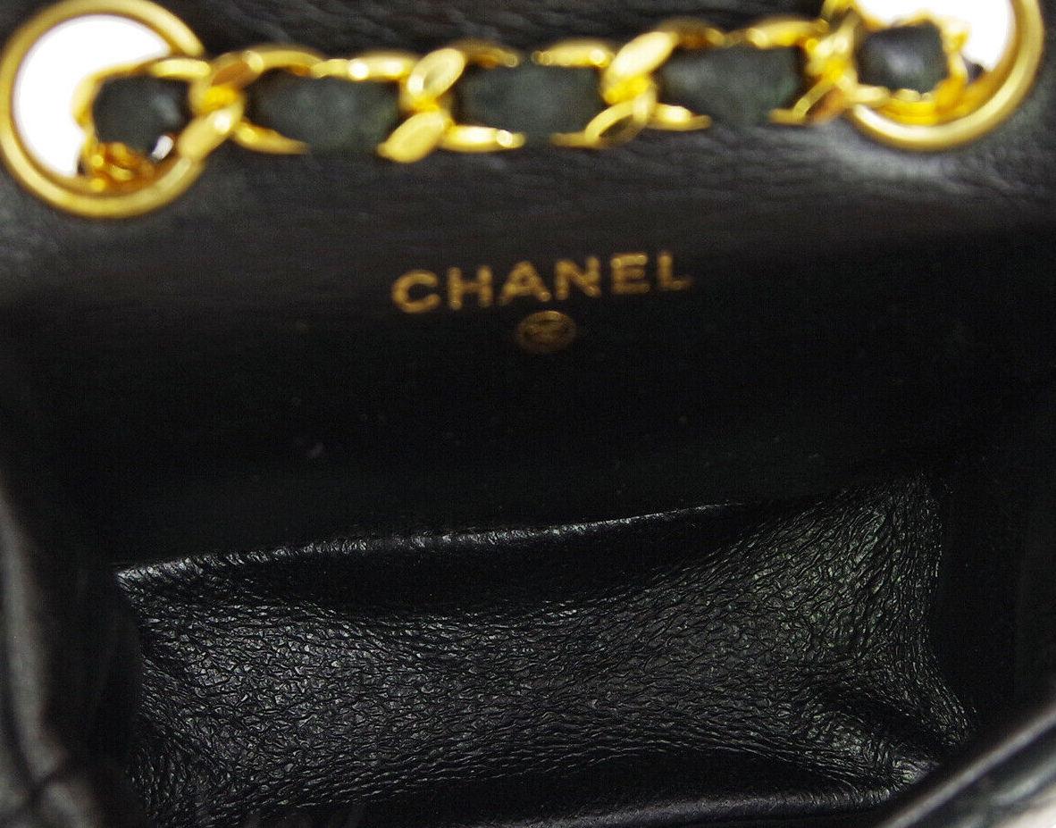 Chanel Vintage Black Leather 2 in 1 Micro Mini Flap Bag Waist Belt Chain in Box 1