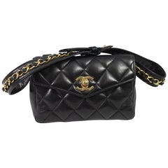 Chanel Vintage Black Leather Belt Bag / fanny pack. Good condition
