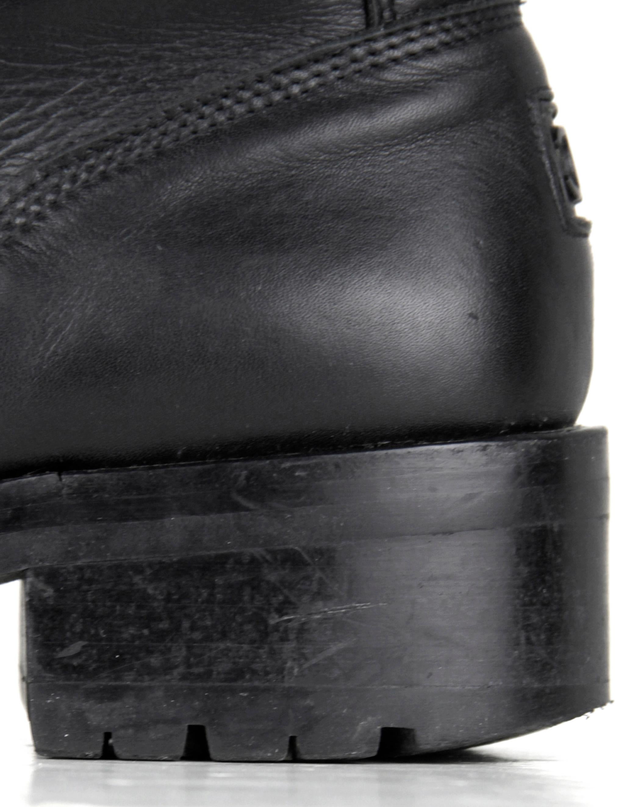Chanel Vintage Black Leather CC Combat Boots sz 36 For Sale 3