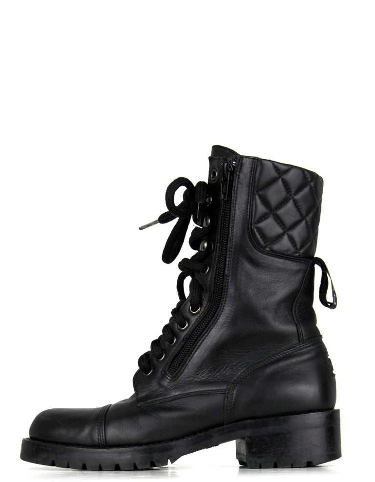 Chanel lace up combat boots deals