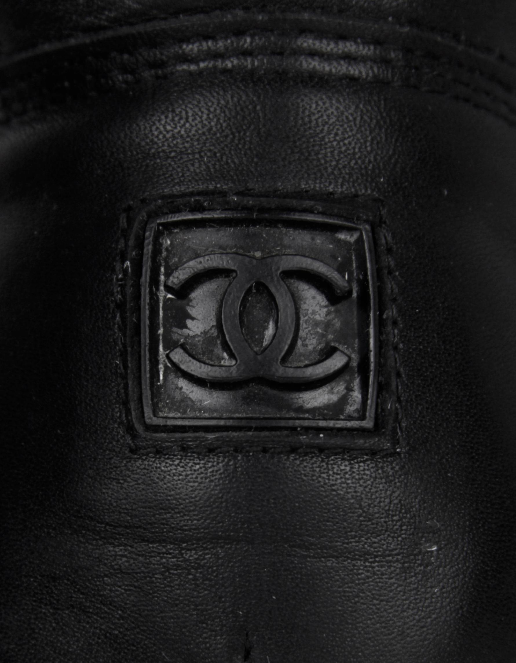 Women's Chanel Vintage Black Leather CC Combat Boots sz 36 For Sale
