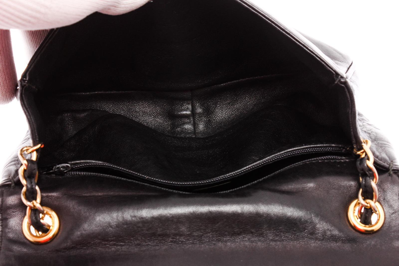 Chanel Vintage Black Leather CC Half Moon Shoulder Bag 1