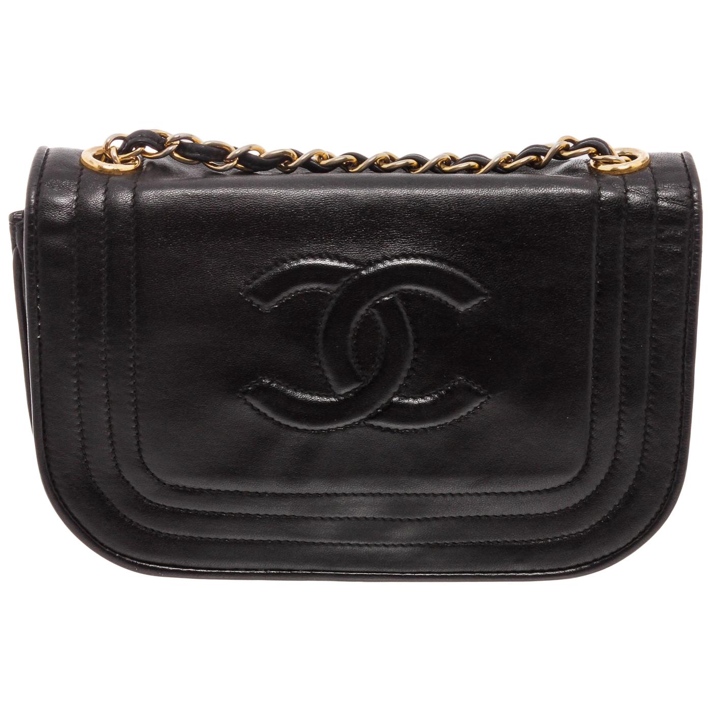 Chanel Vintage Black Leather CC Half Moon Shoulder Bag
