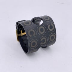 Chanel Vintage Black Leather Double Buckle Coco Adjustable Bracelet