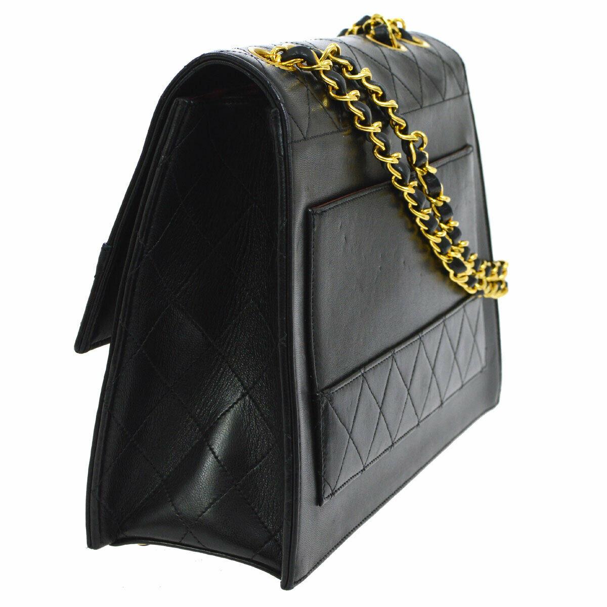 Chanel Vintage Black Leather Gold Box Small Kelly Evening Shoulder Flap Bag In Good Condition In Chicago, IL