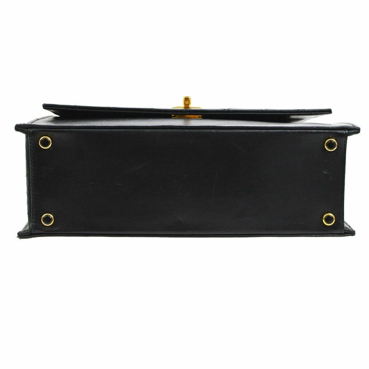 Women's Chanel Vintage Black Leather Gold Box Small Kelly Evening Shoulder Flap Bag