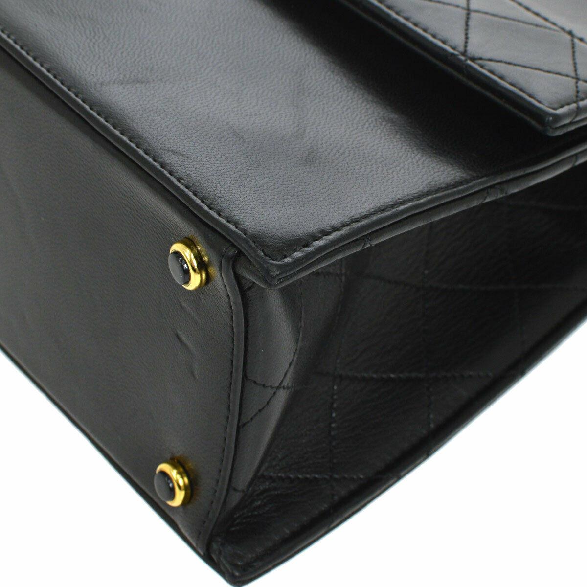 Chanel Vintage Black Leather Gold Box Small Kelly Evening Shoulder Flap Bag 1
