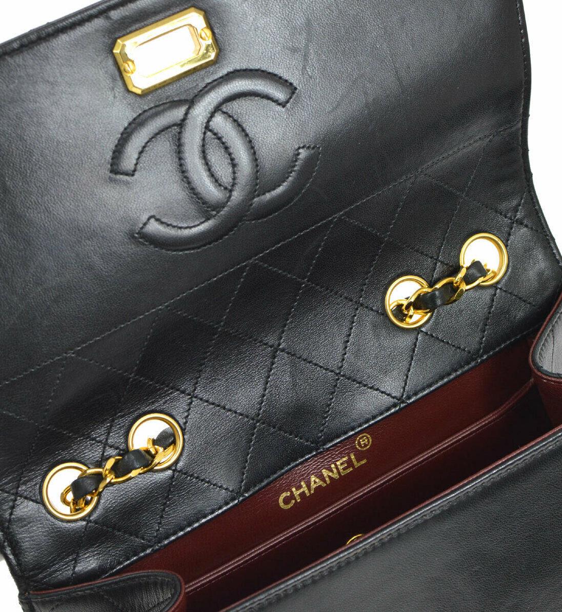 Chanel Vintage Black Leather Gold Box Small Kelly Evening Shoulder Flap Bag 2