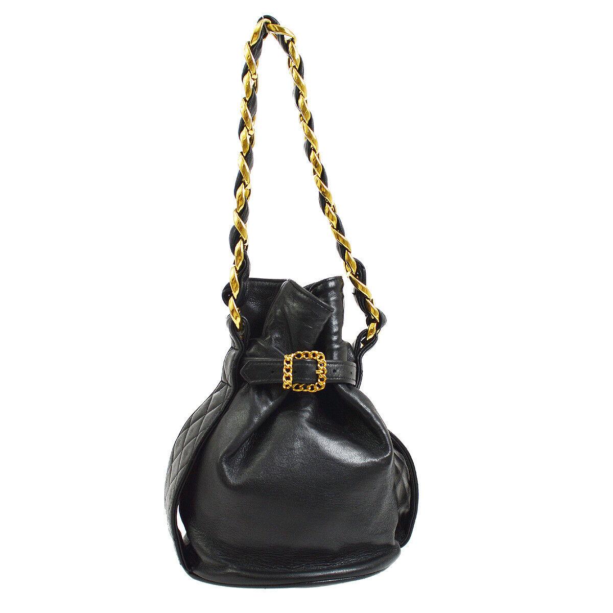 Chanel Vintage Black Leather Gold Buckle Bucke Mini Small Top Handle Bag