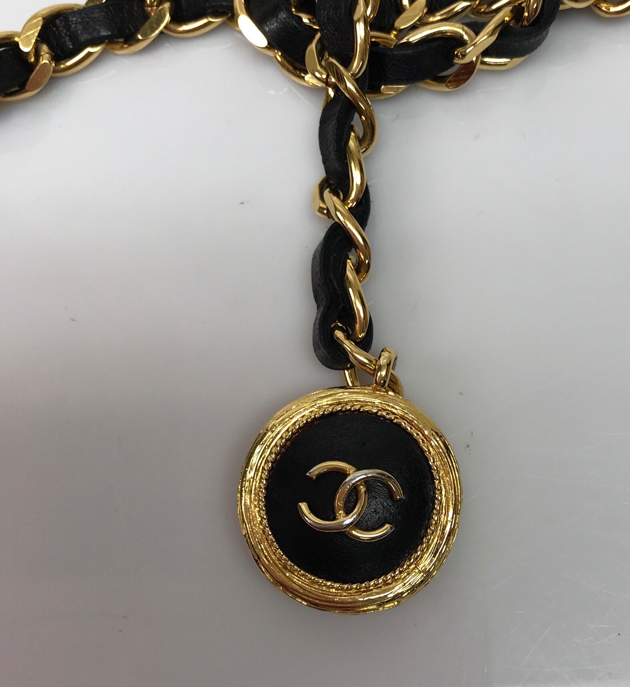Chanel Vintage Black Leather/ Gold Chain 