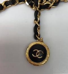 Chanel Vintage Black Leather / Gold Chain "CC" Clover Belt