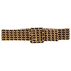 Chanel Vintage Black Leather Gold Chain Link Wide Evening Waist Belt in Box