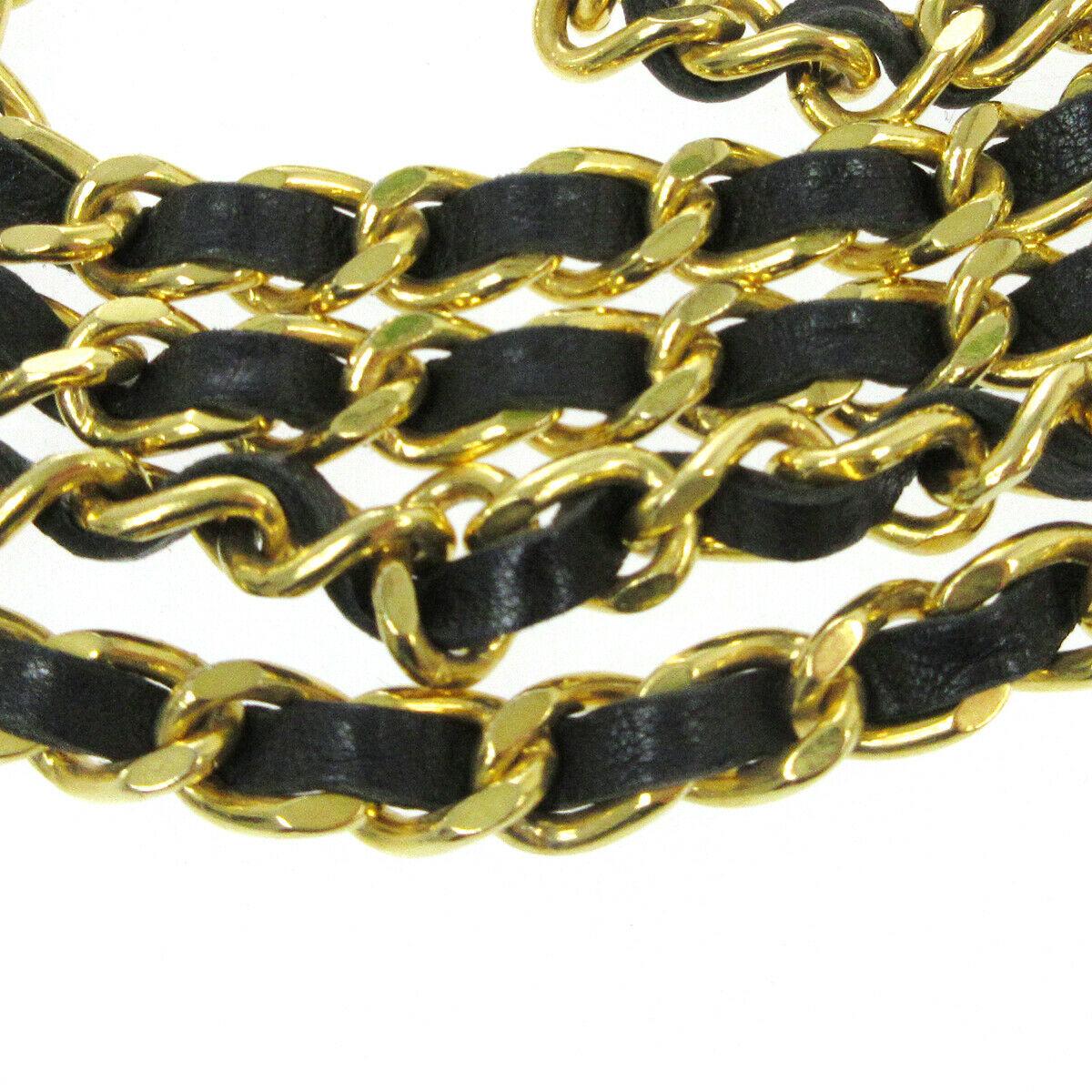 Chanel Vintage Black Leather Gold Chain Tassel Adjustable Waist Belt In Good Condition In Chicago, IL