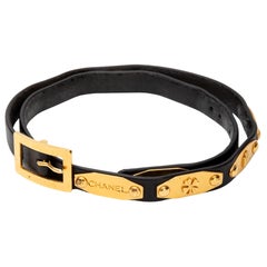 Chanel Vintage Black Leather Icon 1995 Buckle Waist Belt (70/28)
