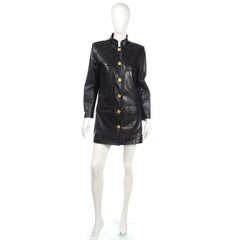 Chanel Vintage Schwarz Lederjacke mit 4 Blatt Kleeblatt Goldknöpfe