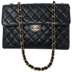 Chanel Vintage Black Leather Jumbo Flap Bag