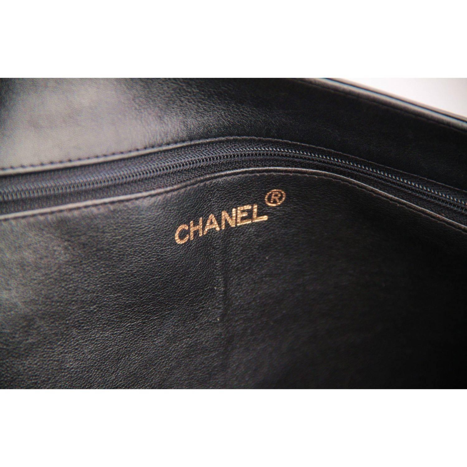 Chanel Vintage Black Leather Logo Gold Chunky Chain Large Shopping Bag 1