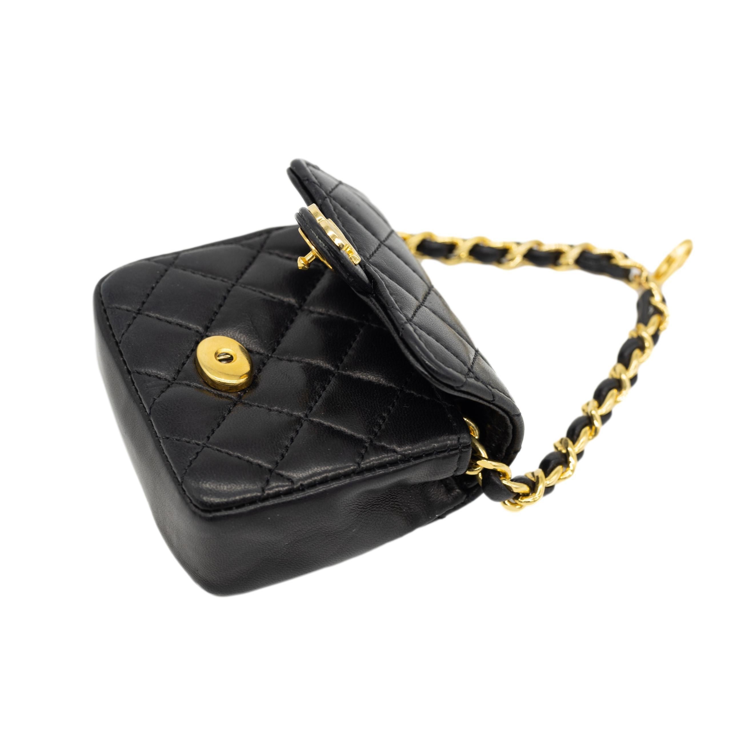 Chanel Vintage Black Leather Micro Flap Bag on Triple Swag Medallion Belt, 1984. 4