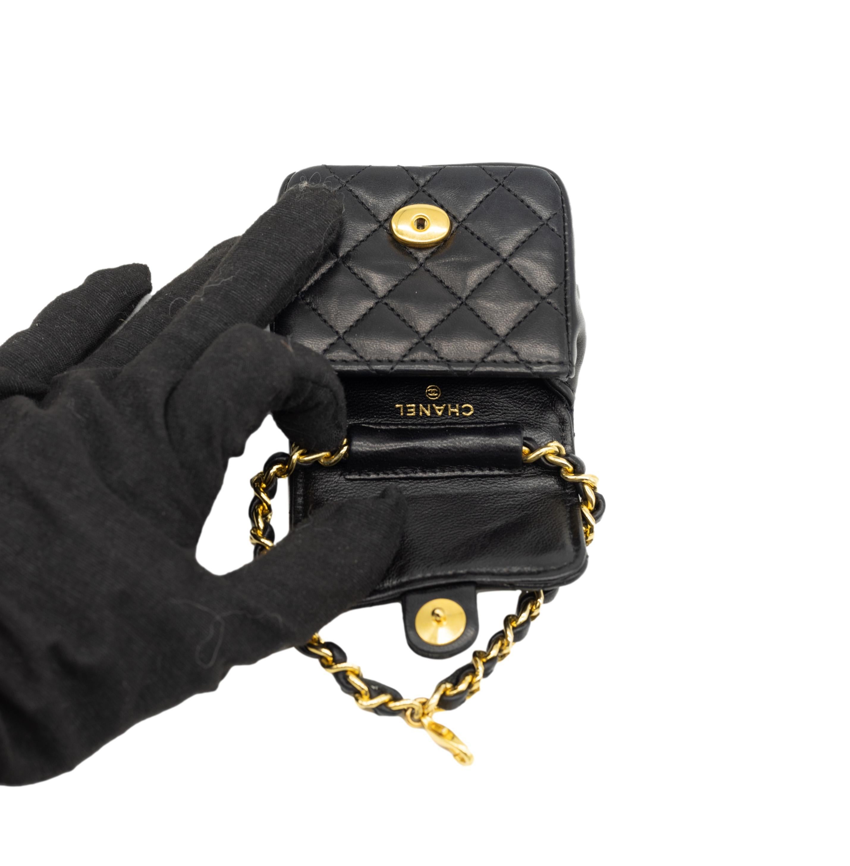 Chanel Vintage Black Leather Micro Flap Bag on Triple Swag Medallion Belt, 1984. 6