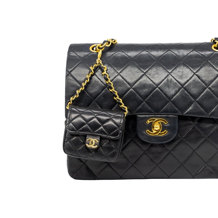 Chanel Vintage Black Leather Micro Flap Bag on Triple Swag
