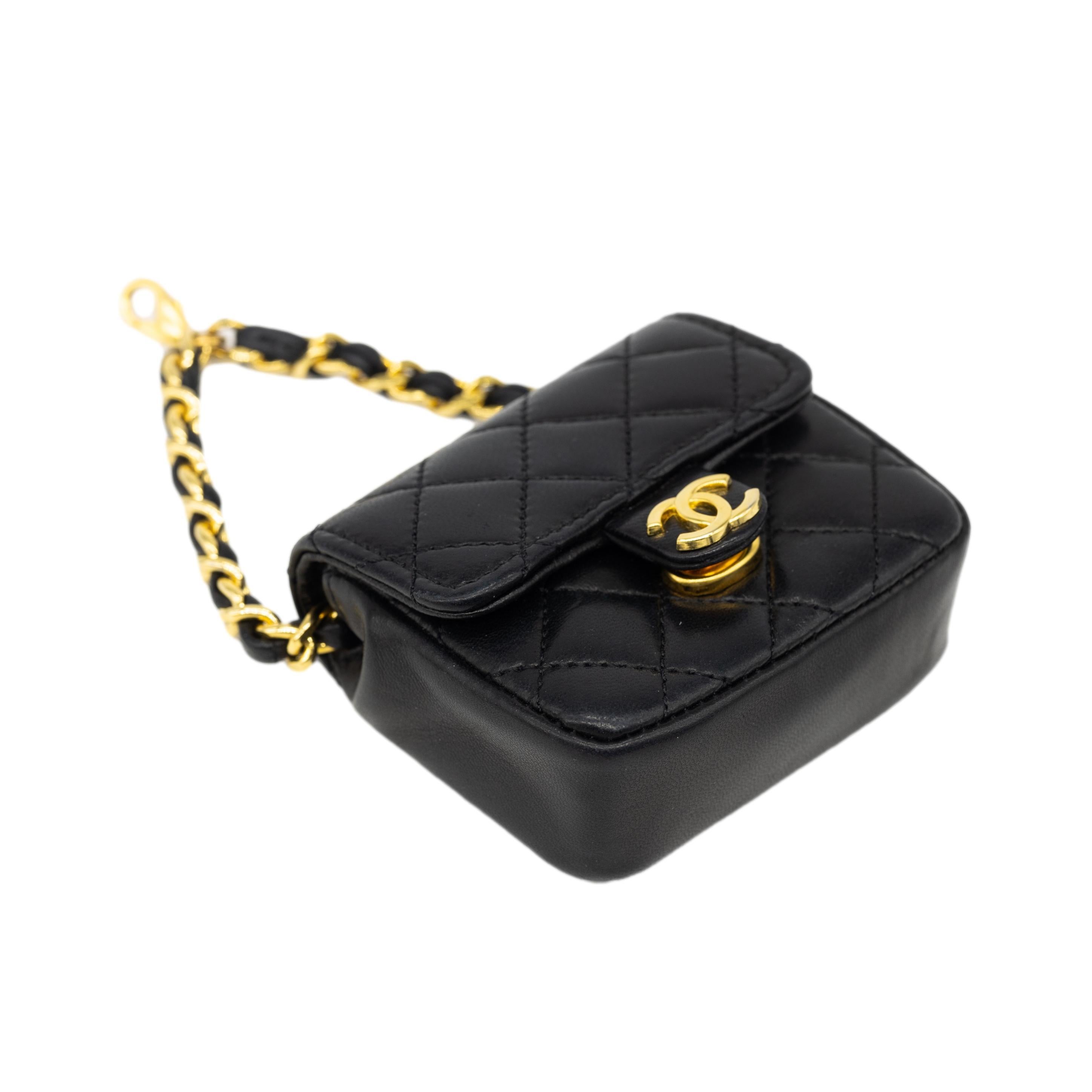Chanel Vintage Black Leather Micro Flap Bag on Triple Swag Medallion Belt, 1984. 2