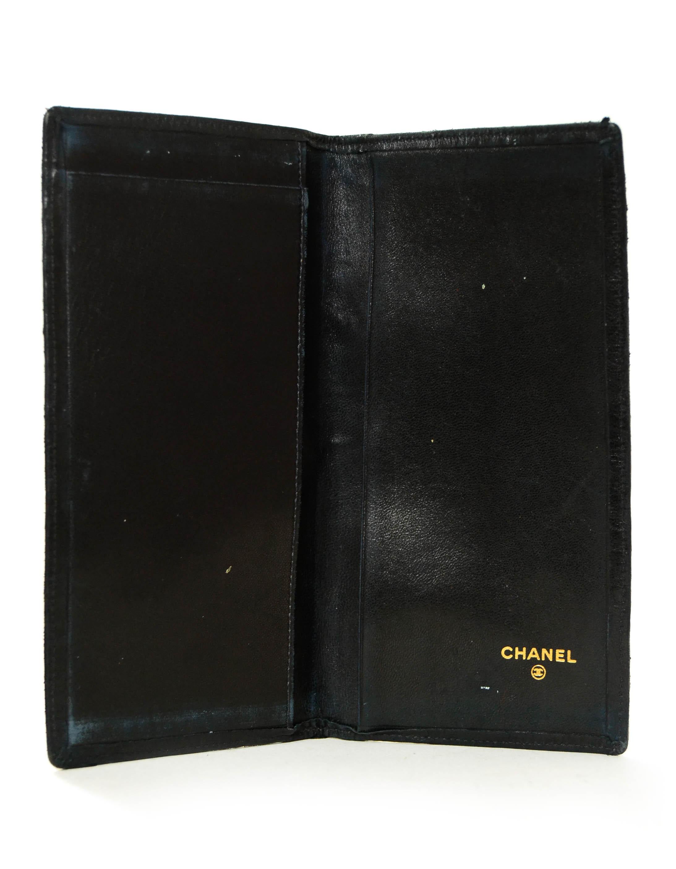 Women's Chanel Vintage Black Leather Quilted Checkbook Cover/Wallet