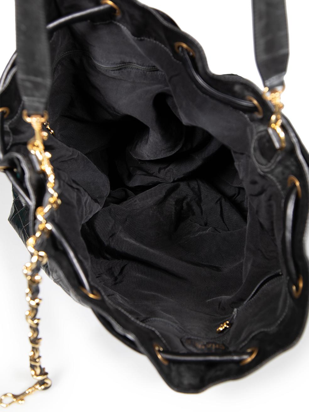 Chanel Vintage Black Leather Quilted Duffle Bag XL For Sale 1