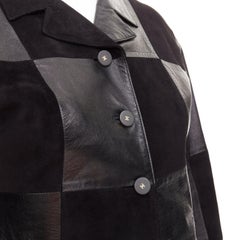 CHANEL Vintage black leather suede checkered patchwork CC blazer jacket