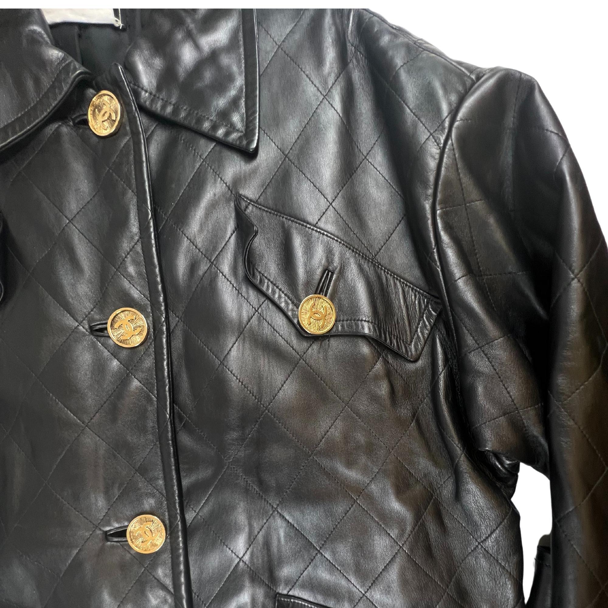 Women's Chanel Vintage Black Leather Swing Coat (FR44)