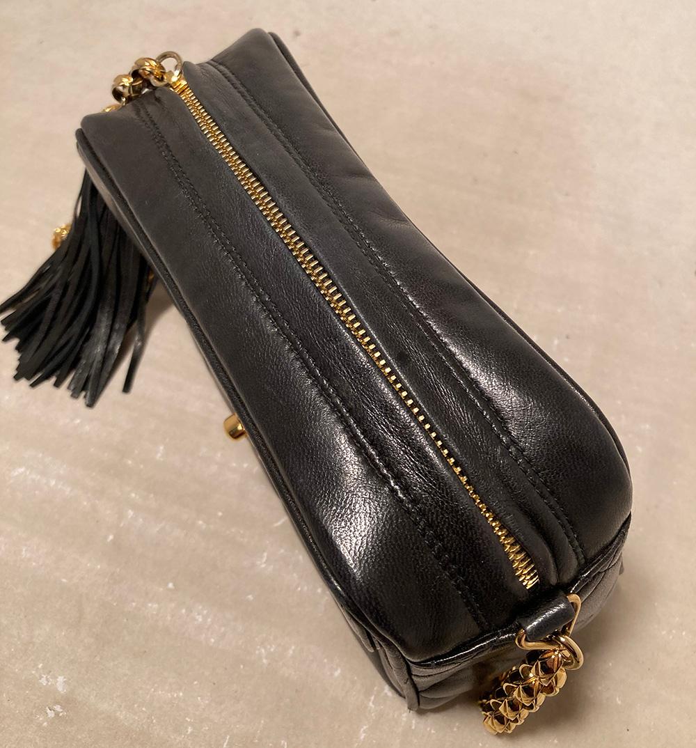 Chanel Vintage Black Leather Tassel Camera Bag  7