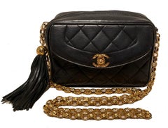 Chanel Vintage Black Leather Tassel Camera Bag